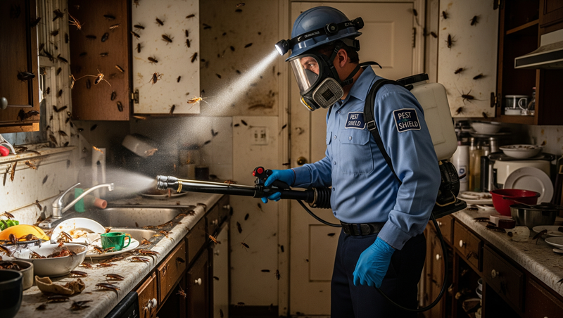 ilustrasi petugas membersihkan kecoa